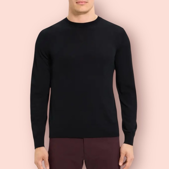 THEORY Black Crewneck Sweater in Regal Wool